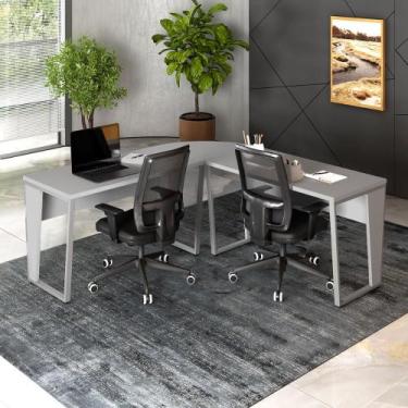 Imagem de Mesa em L Escritório 180cm x 180cm Pés Metal F5 Office - F5 Office G, 