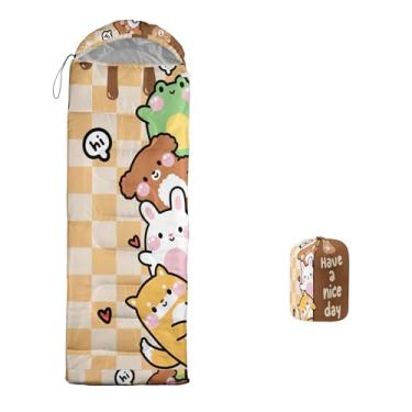 Imagem de lneffble Saco de dormir de animais para acampamento infantil, adequado para crianças, meninos e meninas, portátil, impermeável, compacto e leve, ótimo para acampamento ao ar livre, mochila e caminhada
