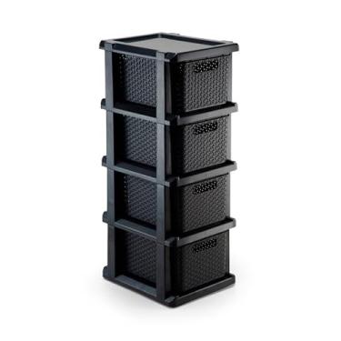 Imagem de Gaveteiro Plastico Rattan 04 Gavetas Com Rodizio Branco Preto luxo salão de cabeleireiro manicure(Preto)