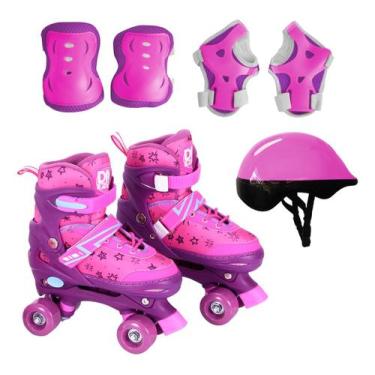 Imagem de Patins Infantil Feminino Menina Rosa Quad Roller C/ Proteção - DM Toys