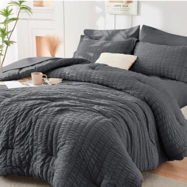 Imagem de Conjunto de edredom HYMOKEGE King Size, 7 peças, cinza escuro, Seersuc
