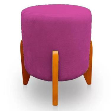Imagem de Puff Decorativo Thor Pés Em Madeira Veludo Rosa Kimi Design