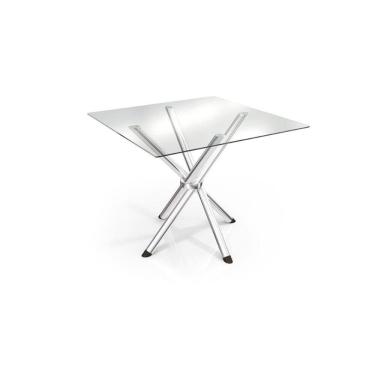 Imagem de Mesa p/ Cozinha Volga c/ Tampo de Vidro Quadrado 90cm Cromada - Kappesberg