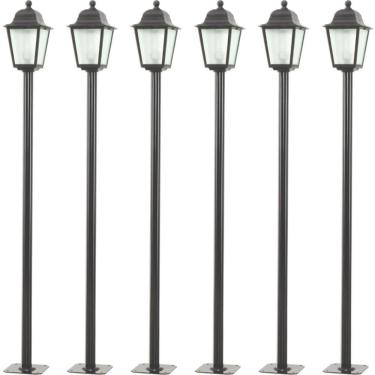 Imagem de Kit 6 Postes Coloniais 1,95m Luminárias de Chão Jardim Pretas Área Externa Dital Soberana