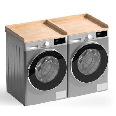 Imagem de WOLKI Bancada de lavadora e secadora, bancada de lavanderia de madeira, conjunto de 2 com prateleira de armazenamento, organização de lavanderia (69,8 cm x 137,2 cm), natural
