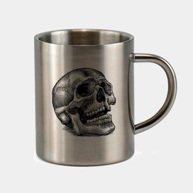 Imagem de Caneca de Inox Premium Prateada 400ml Caveira Riscos Pretos Desenho - 