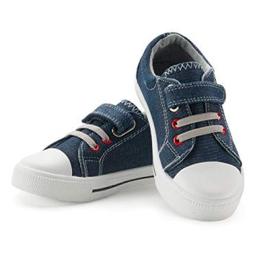 Imagem de Tênis infantil K KomForme para meninos e meninas, com gancho e laços, sapatos de lona para bebês, Azul marino, 11 Toddler