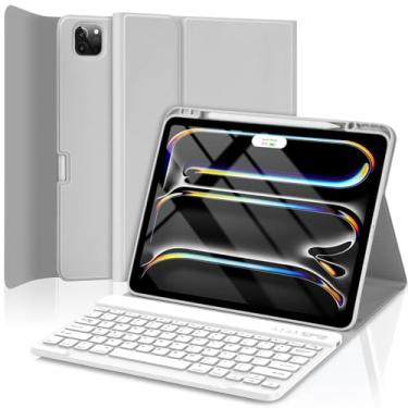 Imagem de TQQ Capa para iPad Pro de 13 polegadas (M4) 2024 com teclado, capa de teclado para iPad Pro de 13 polegadas (M4), destacável - suporte para lápis - capa com suporte flip - capa para iPad Pro de 13
