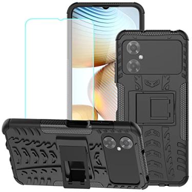 Imagem de Yerebel Capa para Poco M5 4G, Capa Poco M4 5G 22071219CG com protetor de tela de vidro temperado, com suporte, capa traseira de policarbonato rígido, capa de proteção de camada dupla de TPU macio para