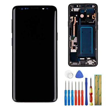 Imagem de Nova tela Super OLED compatível com Samsung Galaxy S9 SM-G960U G960F G960W LCD Touch Screen Display Assembly com moldura + ferramentas (preto)