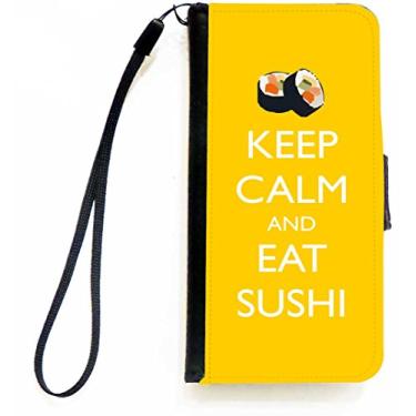 Imagem de Rikki Knight Keep Calm and eat Capa carteira flip de cor amarela sushi com aba magnética para Apple iPhone 5c