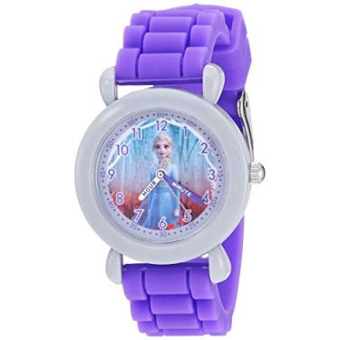 Imagem de Disney Relógio analógico de quartzo para meninas Frozen 2 com pulseira de silicone, roxo, 16 (modelo: WDS000819)