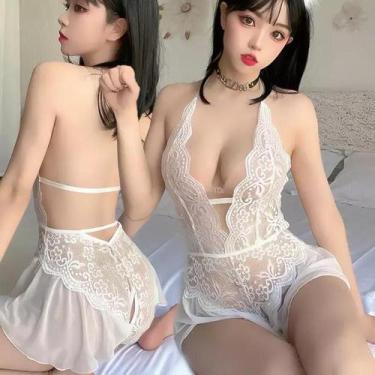 Imagem de Vestido de Babydoll de Renda comAberta ElaShopp, Branco, P