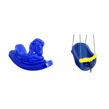 Imagem de Kit Gangorra Cavalinho e Balanço Bebê - Conjunto Azul - Valentina Brin