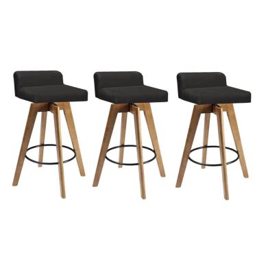 Imagem de Kit 03 Banqueta Alta Com Encosto Giratória Rute Madeira Balcão Bistrô Cozinha Corino Cinza