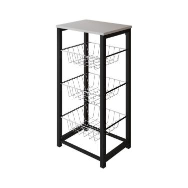 Imagem de Fruteira De Chão Cozinha Desmontada Aço Preto Cesto Branco Tampo Branco Madri Cor: Branco