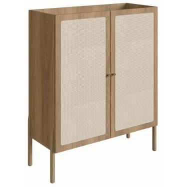 Imagem de Cristaleira Bar Armário Alto Oslo Artesano 93 Cm (Largura) Mdp Mel Palha Natural Base Madeira