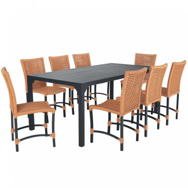 Imagem de 8 Cadeiras Corda Náutica E Mesa Tampo Ripado Retangular 2,00 Terra Cota