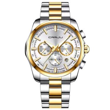 Imagem de Relógio Masculino De Pulso Quartzo Multifunção Esportivo Em Aço Inoxidável Impermeavel Branco Dourado