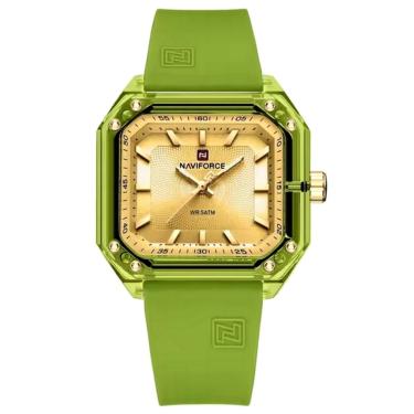 Imagem de Relógio Feminino Pulseira De Silicone Classico Quadrado Elegante Impermeável 50m Verde Dourado