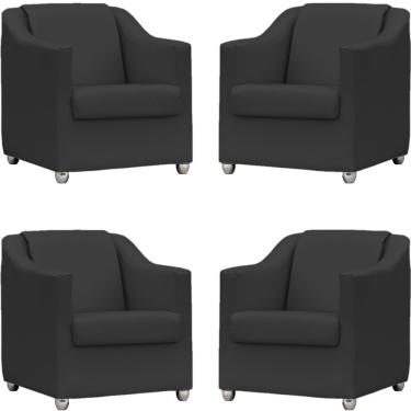 Imagem de Kit 4 Poltronas Mila Corino Cores Pé De Plástico Cromado - Preto Corino