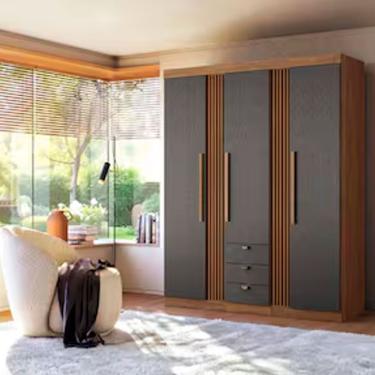 Imagem de Guarda-roupa Santos Andirá Aurora 3 Portas Com Cabideiro Jatobá Com Grafite