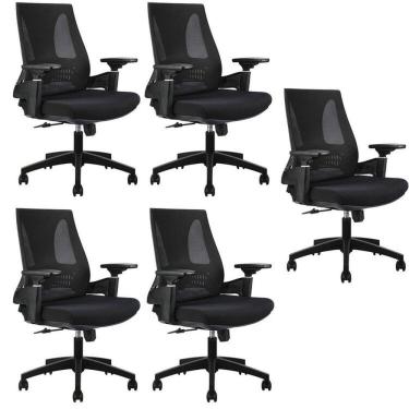 Imagem de Kit Com 5 Cadeiras Office Diretor Toledo Com Braços 3d Office Nr17 Preto