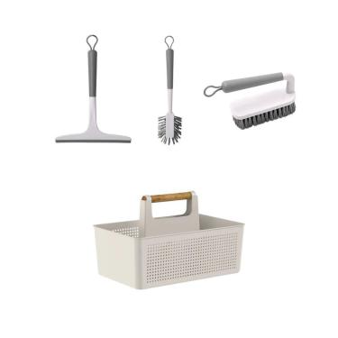 Imagem de Kit Limpeza Para Lavanderia Multiuso Bege 4 Peças