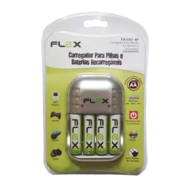 Imagem de Carregador De Pilhas Com 4 Pilhas Aa Recarregáveis - Fx-c03-4p - Flex -