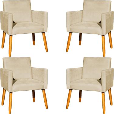 Imagem de Kit 4 Poltrona Para Sala Recepção Consultório Cadeira Nina Pés Palito Bege Suede