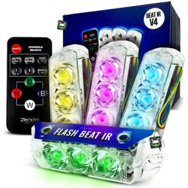 Imagem de Kit 4 Strobos Flash Beat IR V4 Controle Som Automotivo Rgb - Zendel
