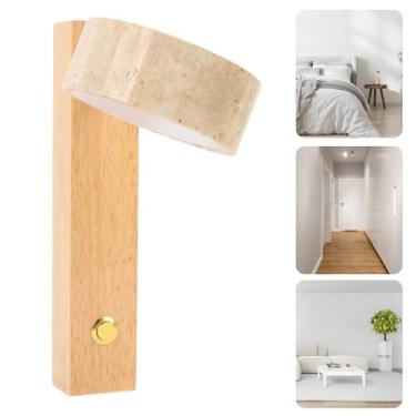 Imagem de Girando Stone Wall Sconce Com Switch LED Warm Light Ângulo Ajustável Rustic Industrial Wall Lamp para Leitura de Cabeceira Original Wood Color (Cor de madeira original)