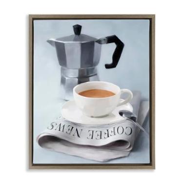 Imagem de Stupell Industries Design de arte de parede em tela flutuante marrom café expresso e jornal por Carol Robinson, 43 x 53 cm