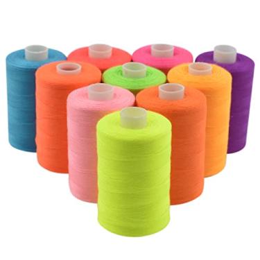Imagem de HDST-HOME Linha De Costura 10 Cores Para Uso Industrial, 1000 Jardas Por Carretel, 40S/2 Poliéster Máquina Faça Você Mesmo, Bordar, Manual (Mistura Brilhante)
