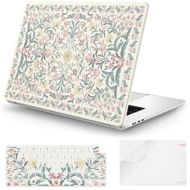 Imagem de iCasso Compatível com MacBook Air 15 polegadas 2025 2024 2023 versão M4 A3241 M3 A3114 M2 A2941, capa protetora fina de plástico rígido antiarranhões + capa de teclado para Mac Air 15 - floral rosa