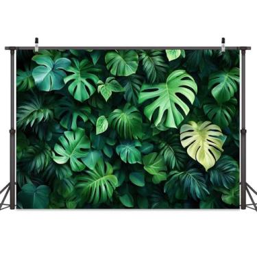 Imagem de Pano de fundo de folhas verdes tropicais de 2,8 x 1,8 m para fotografia de natureza, suprimentos de festa, faixa de chá de bebê, decoração de cabine de fotos