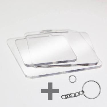 Imagem de 50 Base Chaveiro Acrílico Cristal 2mm - Quadrado 5cm +Argola - Studio 