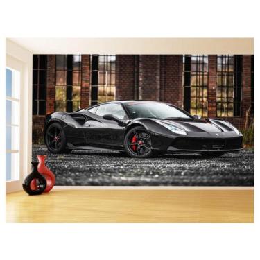 Imagem de Papel De Parede 3D Carro Ferrari Preto Garagem 3,5M Car163 - Você Deco