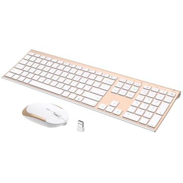 Imagem de Teclado e mouse sem fio, VssoPlor recarregável, silencioso, conjunto combo de teclado e mouse, design ultrafino para laptop, PC, notebook, desktop, branco e dourado