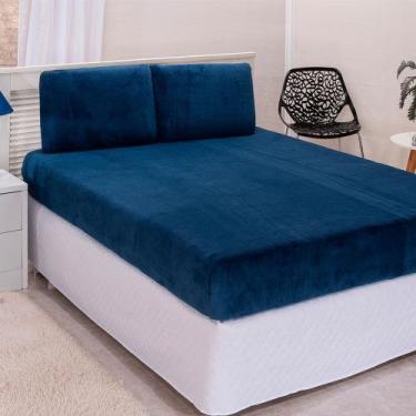 Imagem de Lençol Plush Queen 3 Peças - S & L Enxovais, Azul Marinho