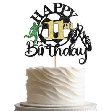 Imagem de BIABISD Topo de bolo de futebol feliz 11 anos, decoração de bolo com tema esportivo de aniversário de jogadores de futebol, meninos e meninas, suprimentos de festa de 11 anos