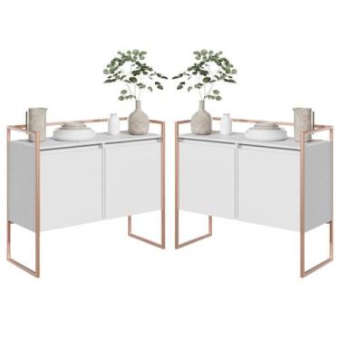 Imagem de Conjunto Buffet Aparador Industrial 2 Portas Branco Cobre - CASA H