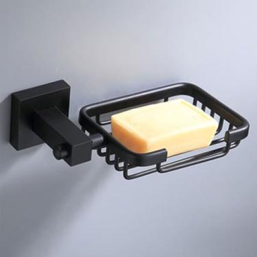 Imagem de Kit de ferragens para banheiro preto - 6 peças de toalheiros, ganchos para papel higiênico - aço inoxidável, saboneteira