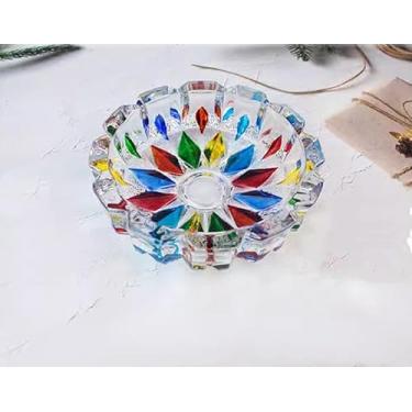 Imagem de Deegufa Tigela decorativa de vidro colorido para decoração de casa, tigela de cristal decorativa para mesa de centro de mesa (15,5 cm x 15,5 cm x 4,8 cm)