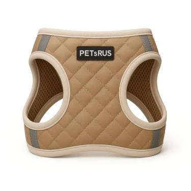 Imagem de Peitoral para cães Step-in Design Clássico Acolchoado Couro Vegano Refletivo Leve Respirável Malha Branco Macio Marrom Acinzentado Durável Elegante Acessório para Animais de Estimação (TAUPE, G: