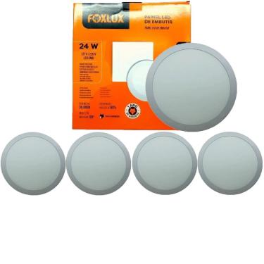 Imagem de Kit 5 Painel Led 29,1x29,1 Redondo Branco Embutir 24w 3000k Foxlux