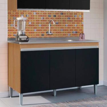 Imagem de Balcão Manu com Pia e Cuba GhelPlus 120cm Amêndoa Preto AJL Móveis