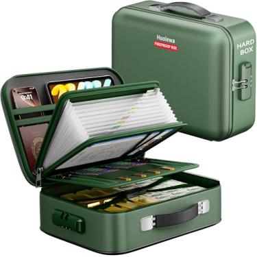 Imagem de Caixa de documentos à prova de fogo, capa rígida à prova de fogo com fechadura, capa rígida portátil à prova de fogo para documentos importantes, laptops, passaportes, arquivos e muito mais (verde)