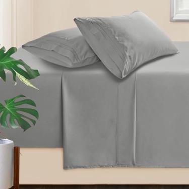 Imagem de Manyshofu Jogo de lençol Queen com bolso extra profundo - Lençóis e fronhas de luxo de hotel 1800 fios - Conjunto de cama de microfibra de até 61 cm - Lençóis de cama cinza prata 45,7 a 61 cm bolsos