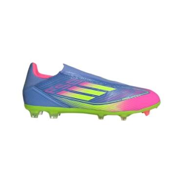 Imagem de adidas Tênis unissex adulto F50 League sem cadarço firme multi Ground chuteiras de futebol, Blue Fusion/Limão lúcido/Rosa lúcido, 14 Women/13 Men